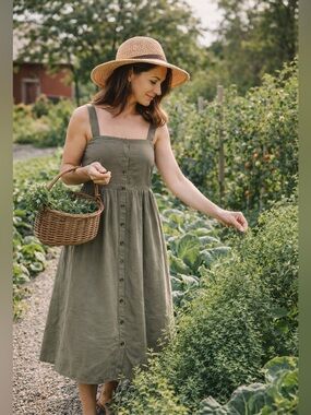 Olive Green Nicole Miller NY Boho Strappy Midi Sundress Size 10